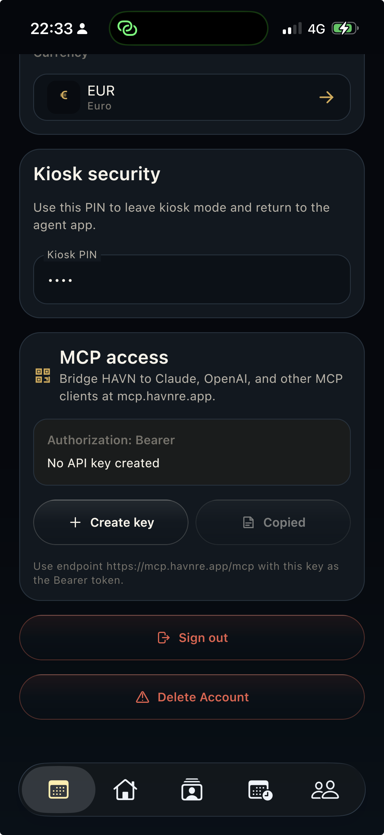 HAVN Settings showing MCP access controls